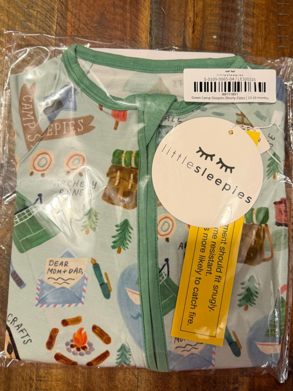 NWT Little Sleepies Green Camp Sleepies Shorty Zippy - 12-18m